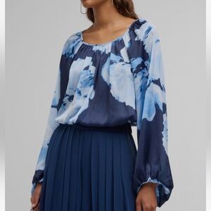 Ramy Brook Aria Blue Watercolor Long Sleeve Blouse Size XS NWOT